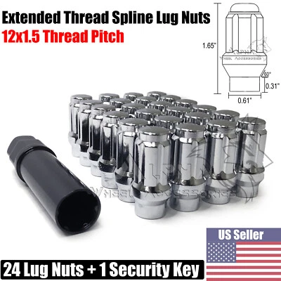 24 Chrome ET Spline Lug Nuts 12x1.5 Fits 2013 - Newer Ford Ranger + Security Key - Изображение 1 из 4