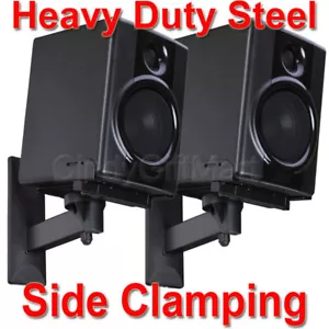 2 x Large Speaker Wall Mount Brackets Side Clamping Bookshelf Surround Sound m2c - Picture 1 of 9