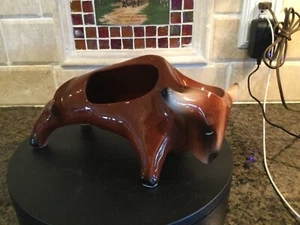 c1950 MidCentury modern Reddish Ceramic Bull Kitchen Scrub holder & Rings - Picture 1 of 7