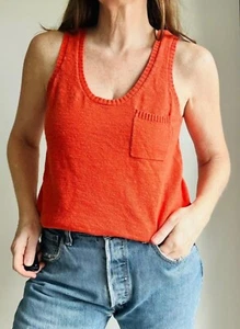 Knit Orange Tank Top Beach Crop S Small Chest Pocket -Loft Ann Taylor- - Picture 1 of 11