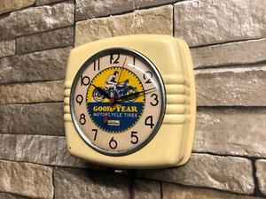 VTG TELECHRON GOODYEAR MOTORCYCLE TIRES OLD GAS STATION ADVERTISING WALL CLOCK - Picture 1 of 16