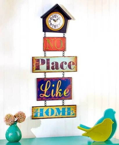 Sentiment No Place Like Home Wall Clock Colored Birdhouse Rustic Wall Clock - Image 1 of 1