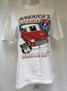 America’s Highway Historic US Route 66 Mens White T-shirt Tee Medium Red Chevy - Picture 1 of 3