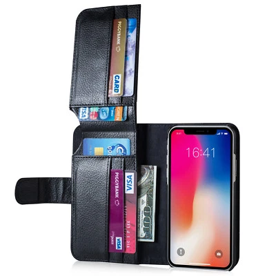 New Black 7 Card Holder Flip Wallet Leather Case Cover For Apple iPhone X - Image 1 of 4