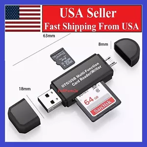 Micro USB OTG to USB 2.0 Adapter SD/Micro SD Card Reader With Standard USB Male - Picture 1 of 12