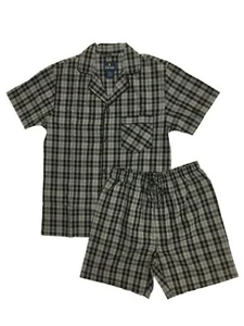 Mens 2pc Black & Gray Check Pajamas Cotton Blend Shorts & Shirt Sleep Set S - Picture 1 of 1