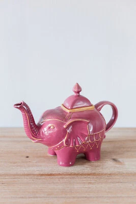 Théière Éléphant Rose en Céramique Style Hindou - Photo 1/4
