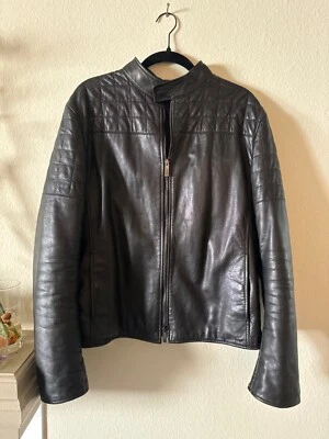 Chaqueta de cuero negra vintage armani collezioni con costuras únicas talla 42  Foto 1 de 4