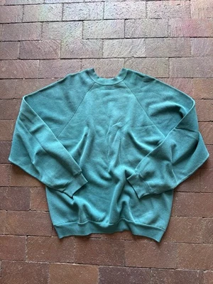 Vintage Tultex Heavyweight Blank Crewneck Sweater XL Turquoise 90s Made In USA - Image 1 of 4