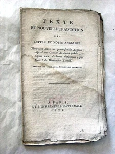 LIVRE ANCIEN LETTRE TROUVÉE PORTE-FEUILLE COMPLOTS ANGLETERRE CONTRE FRANCE 1793 - Foto 1 di 1