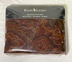 Lenzuolo matrimoniale vintage Ralph Lauren 200TC Elizabeth Paisley II bordeaux - Foto 1 di 6