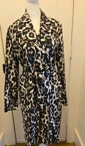 Dana Buchman Trench Coat Women Jacket Leopard Animal Print Vintage Y2K Belt M - Picture 1 of 15