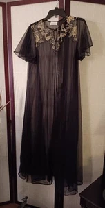 Vintage ALIX PAIGE Dessous Nachthemd Morgenmantel TRANSPARENT SCHWARZ.  One Size - Bild 1 von 9