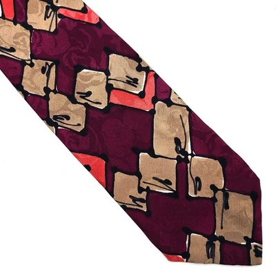 Corbata ROBERT DASKAL Brigid Shannon pintada a mano marrón borgoña salmón Foto 1 de 3