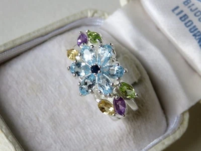 Sublime bague TOPAZE, AMETHYSTE, PERIDOT sur OR ROSE ARGENT T54 style ancien - Photo 1/4