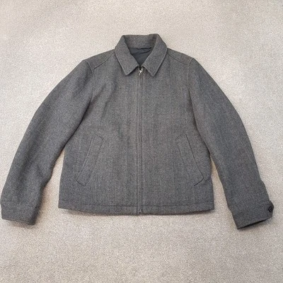 Uniqlo Mens Jacket Small Grey Herringbone Pattern Zip Up Casuals Mod Minimalist - Image 1 of 4