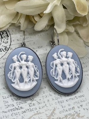 Pendientes camafeo musa plata azul blanco 3 gracias regalo cumpleaños aniversario musas Foto 1 de 4