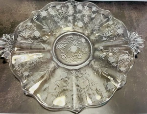 Fostoria Chintz Baroque Cake Plate Platter Scalloped Handles Clear Glass Etched - Picture 1 of 6
