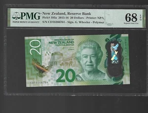 Banco de Reserva de Nueva Zelanda 2015-16 20 dólares Pick #193a PMG 68 EPQ Excelente gema UNC - Imagen 1 de 2