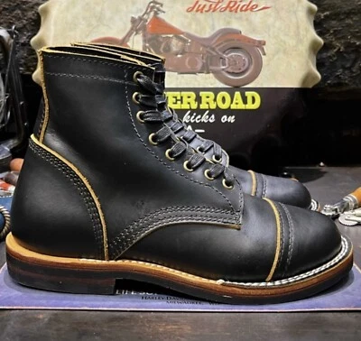 Botas retro hechas a mano Goodyear negras de cuero genuino Tea Core botas altas Foto 1 de 4