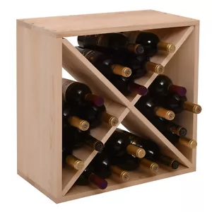 24 Bottles Holder Wine Rack Solid Wood Stackable Storage Cube Tabletop Champagne - Picture 1 of 16