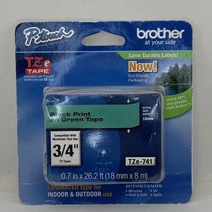 Cinta laminada Brother negra sobre verde, 18 mm (TZe741) - Imagen 1 de 3