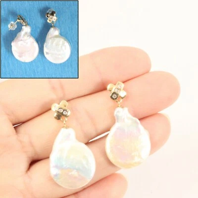 14K Yellow Gold Diamond X Baroque Pearl Stud Earrings - Image 1 of 4