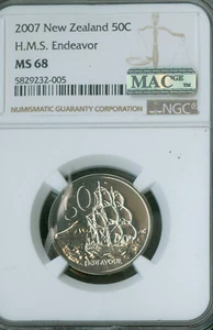 2007 NEW ZEALAND 50 CENTS NGC MS68 2ND FINEST MAC SPOTLESS 3,500 MINTED * - Picture 1 of 2