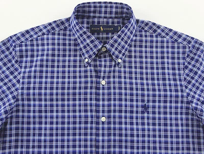 Men's RALPH LAUREN Blue White Pinpoint Plaid Shirt Medium M NWT NEW Cotton Wow - Image 1 of 4