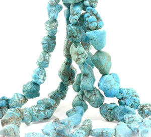 Blue Green Howlite Dyed Beads Nuggets 4 Strands Lot 16in 25-40mm Boho Gypsy - Picture 1 of 1