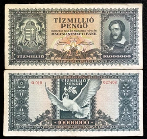 Hungary 10,000,000 Pengo 1945 P-123 Circulated Fine Banknote - Picture 1 of 1