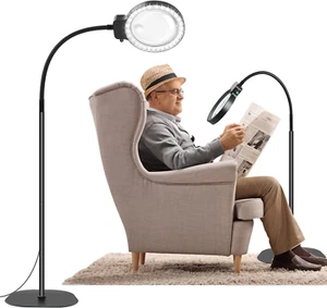 10X 30X Floor Magnifying Glass with Light & Stand – Adjustable LED Lamp - Picture 1 of 10