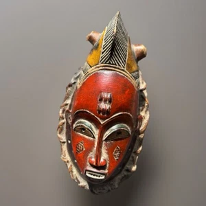 African Baule Mask Vintage Handcrafted Tribal Wood Carving Wall Art Decor 13X8 - Picture 1 of 22