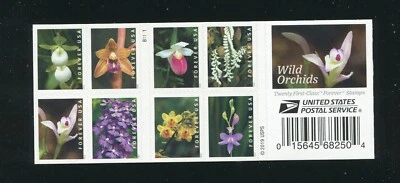 Wild Orchids Complete Booklet of 20 5445-5454a Forever Stamps 2020 MNH - Image 1 of 4