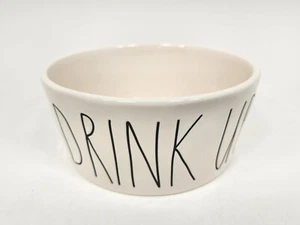 Rae Dunn DRINK UP Dog Cat Animal 6" Ceramic Pet Water Bowl White NEW - Picture 1 of 5
