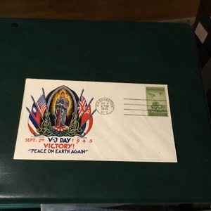 FDC 1945 WWll Patriotic STAEHLE CACHET V-J DAY “VICTORY” PEACE ON EARTH AGAIN - Picture 1 of 2