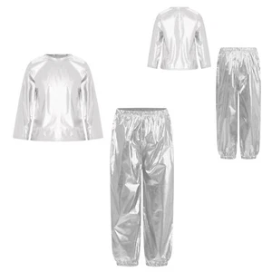 Kids Outfit Crewneck Tracksuit Shiny Sweatsuit Glitter Top And Ttousers Dance - Picture 1 of 62