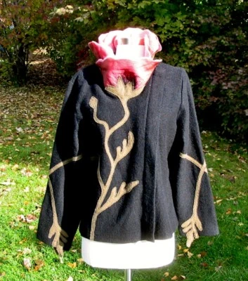 Chaqueta de lana Covelo negra y rosa con flores de amapola nueva con etiquetas M Foto 1 de 4