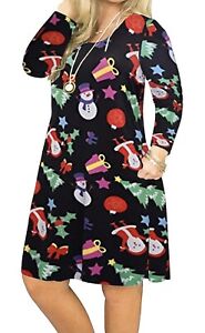Women's Plus Size Christmas Print Casual Swing T-Shirt Dress with Pockets 14plus