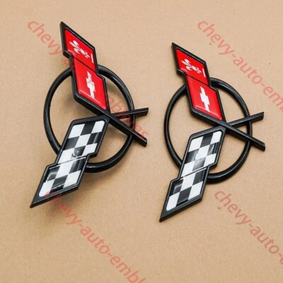 Pair Black Red For 1997-2004 C5 Front Nose and Rear Gas Lid Emblems Badges - Image 1 of 4