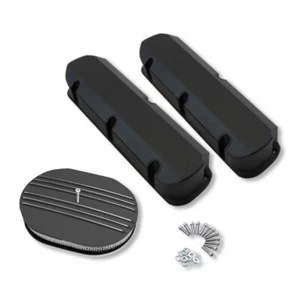 Fabricated SBF Ford 289 302 351W Tall Valve Covers & 12" Oval Air Cleaner Black - Picture 1 of 10