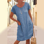 Dress Summer T-Shirt Dress A-Line Loose Linen Midi Women Cotton Pullover Dress