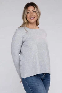 Zenana Cotton Crew Neck Long Sleeve T-Shirt - Picture 1 of 22