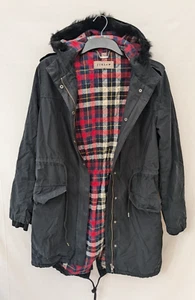 Jigsaw Jacket Womens 10 Faux Fur Hood Parka Cotton Coat Tartan Lined Outdoor - Picture 1 of 19
