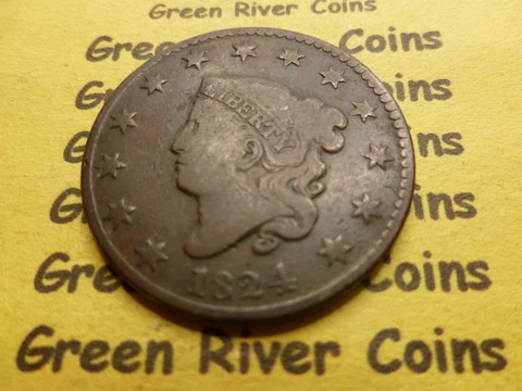 1824  U S Coronet Head Large  Cent   #A7-24       (1816-1839) Better  COIN Cover