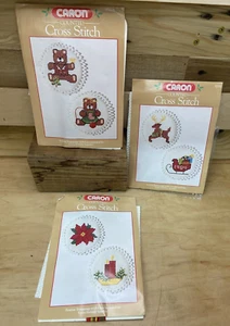 Lot Of 3 VTG Caron Counted Cross Stitch Christmas Ornament Kits 6294 6295 6298 - Picture 1 of 12
