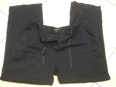 NEXT LINEN TROUSERS WIDE LEG 14 PETITE BLUE summer palazzo tie waist relaxed fit - Image 1 of 4