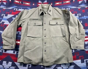 Vintage 40s WW2 US Army HBT Jacket Shirt 13 Star Button Combat USA Military L/XL - Picture 1 of 20