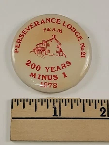 1978 Perseverance Lodge Masonic 200 Minus 1 Anniversary Pin Harrisburg PA - Picture 1 of 2
