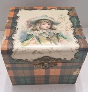 Antike viktorianische Herren Kragen Box kariert Zelluloid blaues Futter Junge MESSE  - Bild 1 von 9